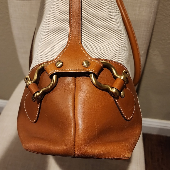 Burberry Canvas Tote with leather trim - Cream w/ brown leather trim - Picture 6 of 14